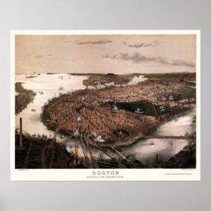 Poster Boston, MA Carte panoramique - 1877
