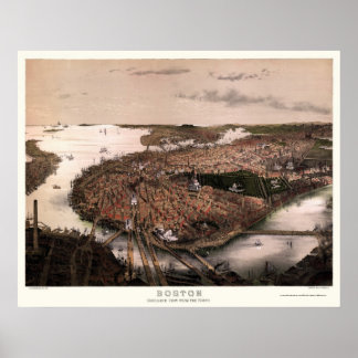 Poster Boston, MA Carte panoramique - 1877