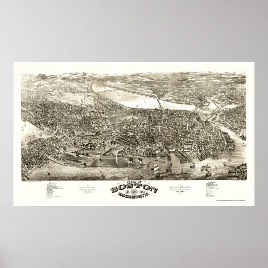 Poster Boston, MA Carte panoramique - 1880 (Devant)