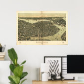 Poster Boston Massachusetts 1899 Antique carte panoramiqu (Bureau à domicile)