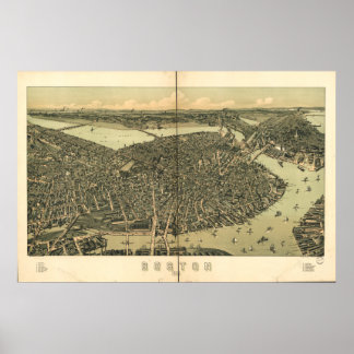 Poster Boston Massachusetts 1899 Antique carte panoramiqu