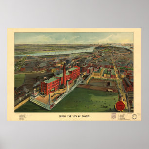 Poster Boston Massachusetts 1902 Antique carte panoramiqu