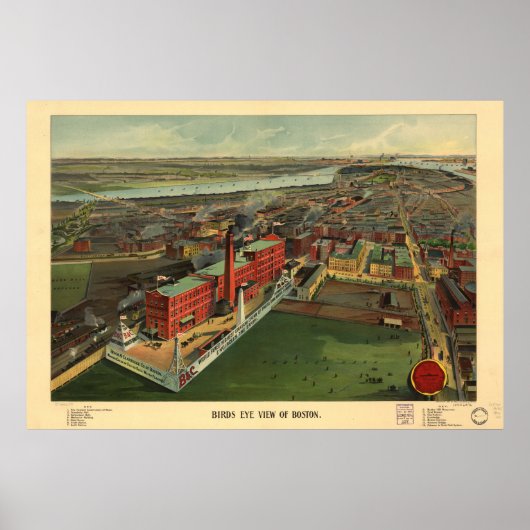 Poster Boston Massachusetts 1902 Antique carte panoramiqu (Devant)
