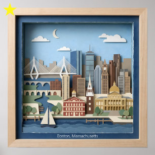 Poster Boston Massachusetts Amérique Art en papier en cou
