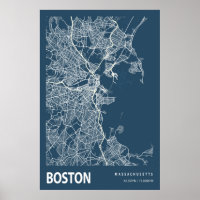 Boston Massachusetts City Map Line Art Blue Imprim