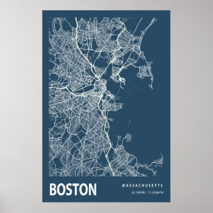 Poster Boston Massachusetts City Map Line Art Blue Print