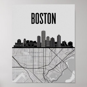 Poster Boston Massachusetts City Skyline avec carte