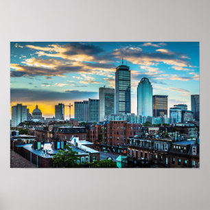 Poster Boston Massachusetts Downtown City Skyline Photo