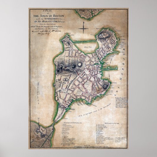 Poster Boston Massachusetts Map 1775 par Thomas Hyde Page (Devant)