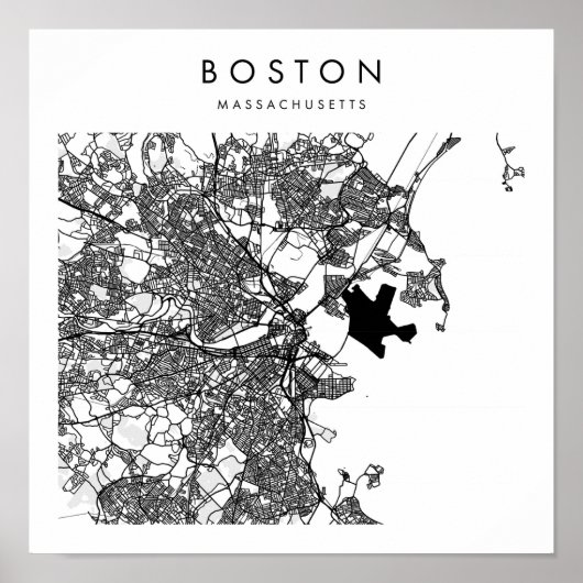 Poster Boston Massachusetts Minimal Moderne Street Map (Devant)