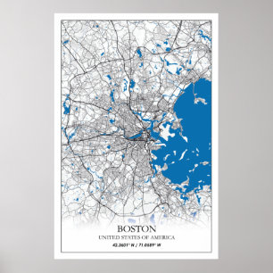 Poster Boston Massachusetts USA Travel City Map