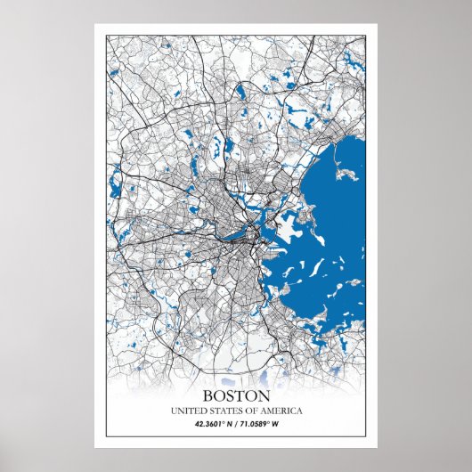 Poster Boston Massachusetts USA Travel City Map (Devant)