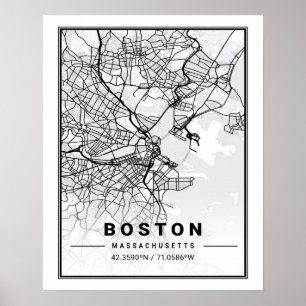 Poster Boston Massachusetts USA Travel City Map