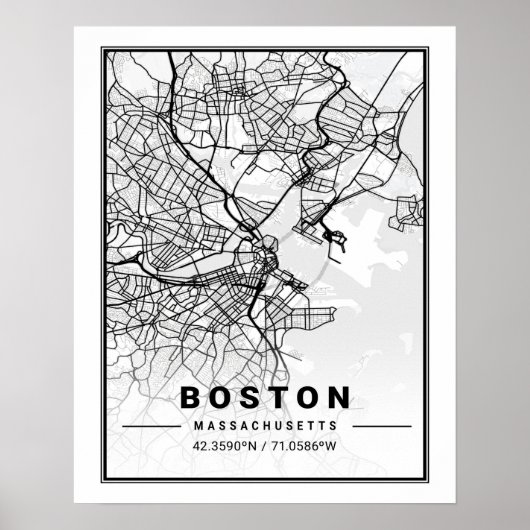 Poster Boston Massachusetts USA Travel City Map (Devant)