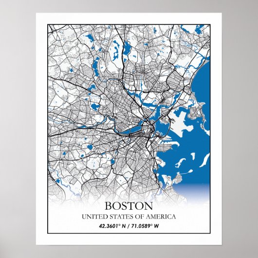 Poster Boston Massachusetts USA Travel City Map (Devant)