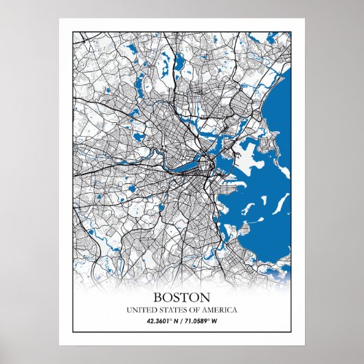 Poster Boston Massachusetts USA Travel City Map (Devant)