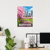 Poster Boston skyline sous fleurs de cerisiers en fleurs (Bureau à domicile)