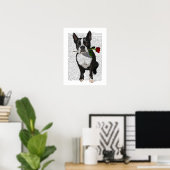 Poster Boston Terrier avec Rose dans la bouche (Bureau à domicile)