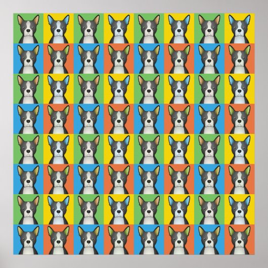 Poster Boston Terrier Dog Dessin-Art pop (Devant)