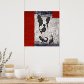 Poster Boston Terrier en noir et blanc avec frontière rou (Cuisine)