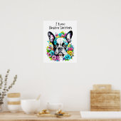 Poster Boston Terrier et Fleurs (Cuisine)