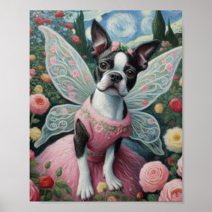 Poster Boston Terrier Fairy in the Flower Garden