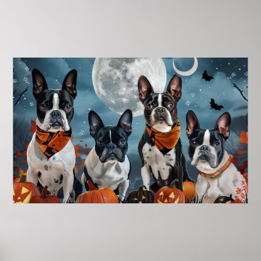 Poster boston terrier Halloween Éffrayant (Devant)