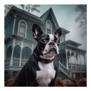 Poster Boston Terrier Halloween effrayant