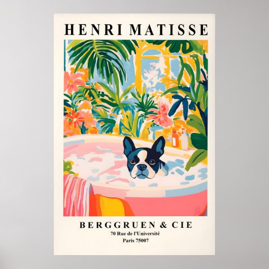 Poster Boston Terrier in Bathtub Art Print Matisse Style (Devant)