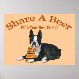 Poster Boston Terrier Partage Une Bière