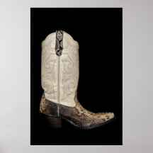 Bot cowboy en peau de serpent beige et marron