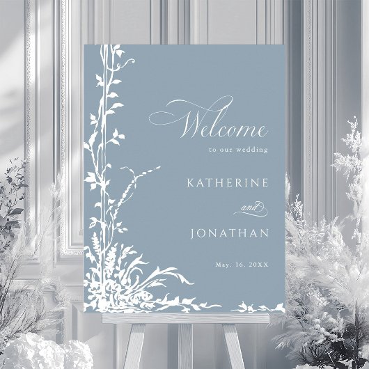 Poster Botanical Arch Garden Dusty Blue Wedding Welcome