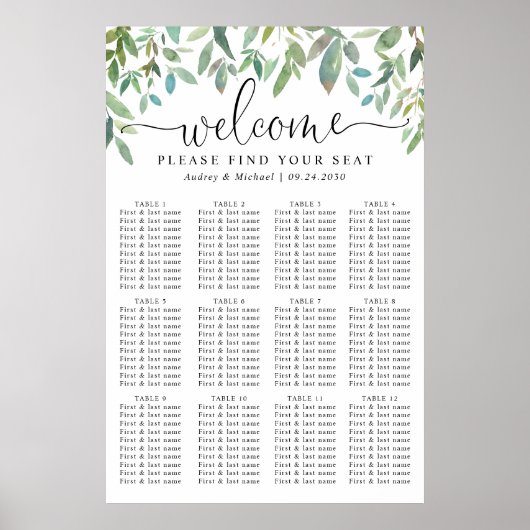 Poster Botanical Greenery Welcome Mariage Seating Chart (Devant)