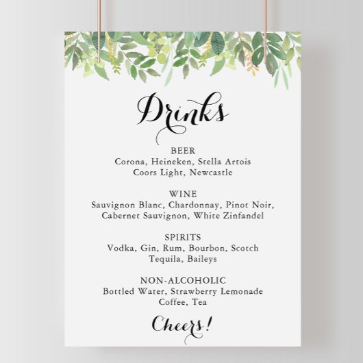 Poster Botanical Mariage de verdure Menu Signer