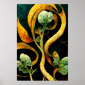 Poster Botanical Orchid Greens & Golds (Devant)