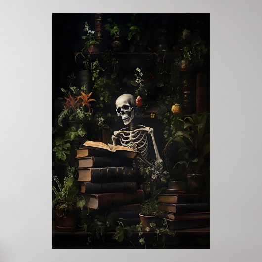 Poster Botanical Skeleton Library Print, Dark Academia (Devant)