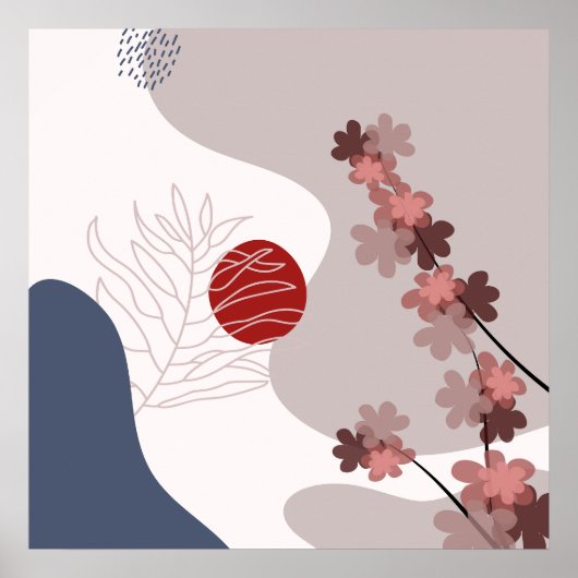 Poster Botanique Boho Bleu Magenta (Devant)