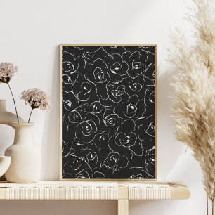 Poster Botanique élégant blanc de noir de motif de dessin