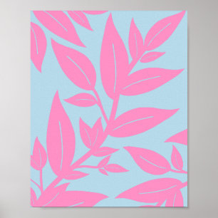Poster Botanique Feuille Rose Et Bleu