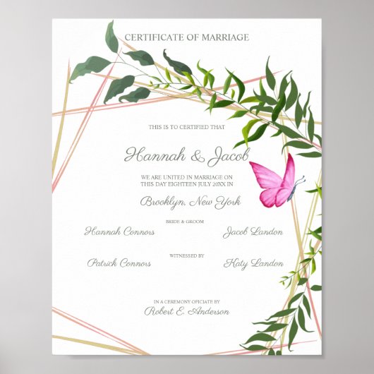 Poster Botanique Géométrique avec Feuilles et papillon (Devant)