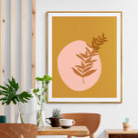 Poster Botanique minimaliste Automne Art moutarde rose ja<br><div class="desc">Cette affiche design d'art mural présente une illustration botanique minimaliste dans une belle teinte automnale jaune moutarde sur des formes abstraites arrière - plan en rose vif.</div>