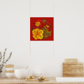 Poster botanique Primula rouge et jaune (Cuisine)