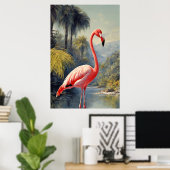 Poster Botanique Rainforest Flamant rose rose Vintage (Bureau à domicile)
