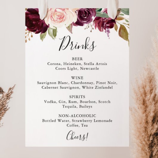 Poster Botanique Rustique Floral Mariage Boissons Menu Si