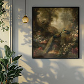 Poster Botanique : trois paons dans le jardin anglais