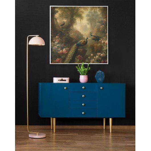 Poster Botanique : trois paons dans le jardin anglais