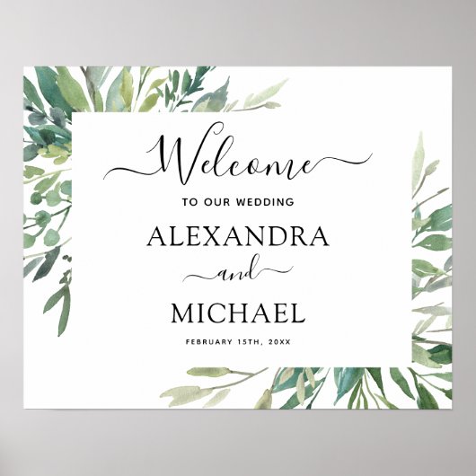 Poster Botanique Verdure Feuillage Aquarelle Mariage Post (Devant)