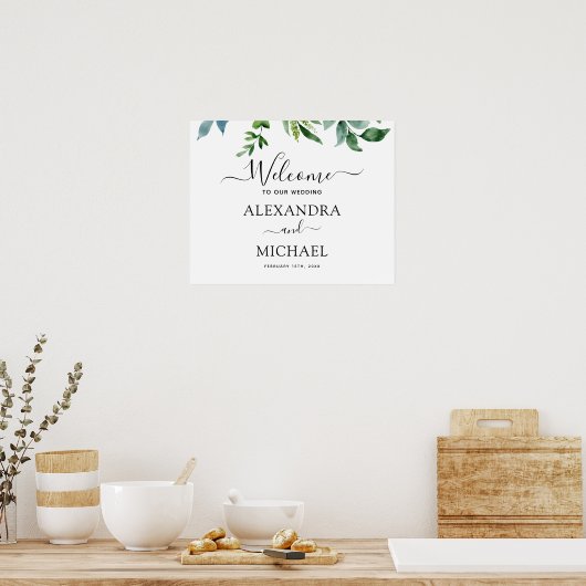 Poster Botanique Verdure Foliage Mariage d'aquarelle (Cuisine)