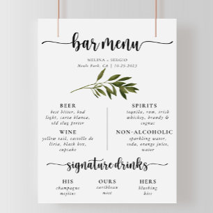 Poster Botanique Vert Feuille Mariage Menu