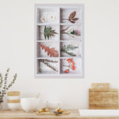 Poster Botanique White Shadow Box, Fleurs Feuilles Ferns (Cuisine)